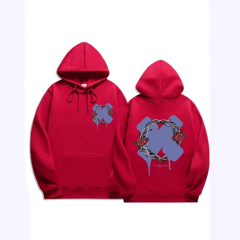 Unisex Hooded Sweatshirt With Rose Fork Print Loose Fit Winter Casual Sportswear