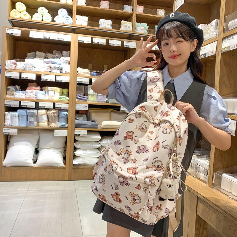 Bear Print Large Capacity Backpack Children Book Bag Cute Student Schoolbag