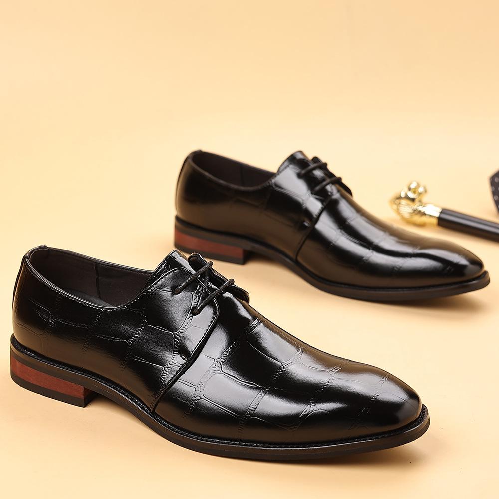 Leather Shoes Men's Business Dress Casual Shoes British Breathable Plaid Large Size 48