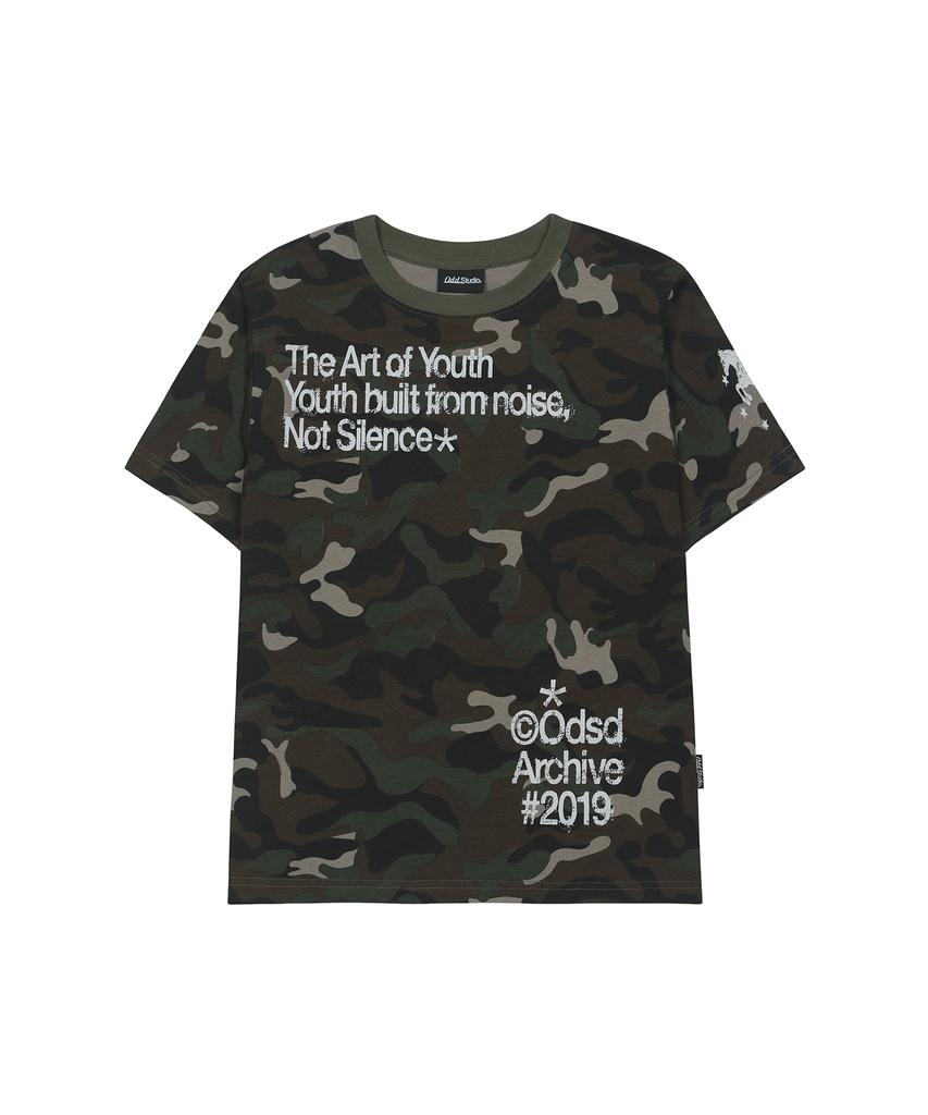ODDSTUDIO Vintage Cracked Typography Regular Fit T-Shirt - Camo