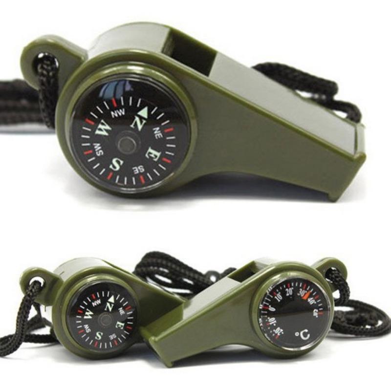 3pcs Outdoor Multifunctional Three-in-one Whistle Life-saving Whistle with Compass Thermometer Competition Referee Whistle