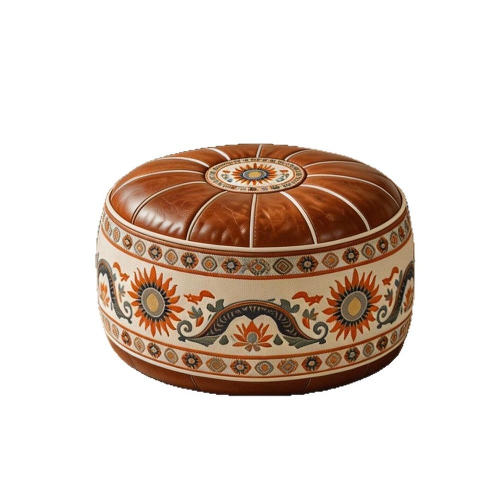 Fillable Round Ottoman Stool Vintage Style Storage Ottoman Pouf Footstool Cover Entryway Seating