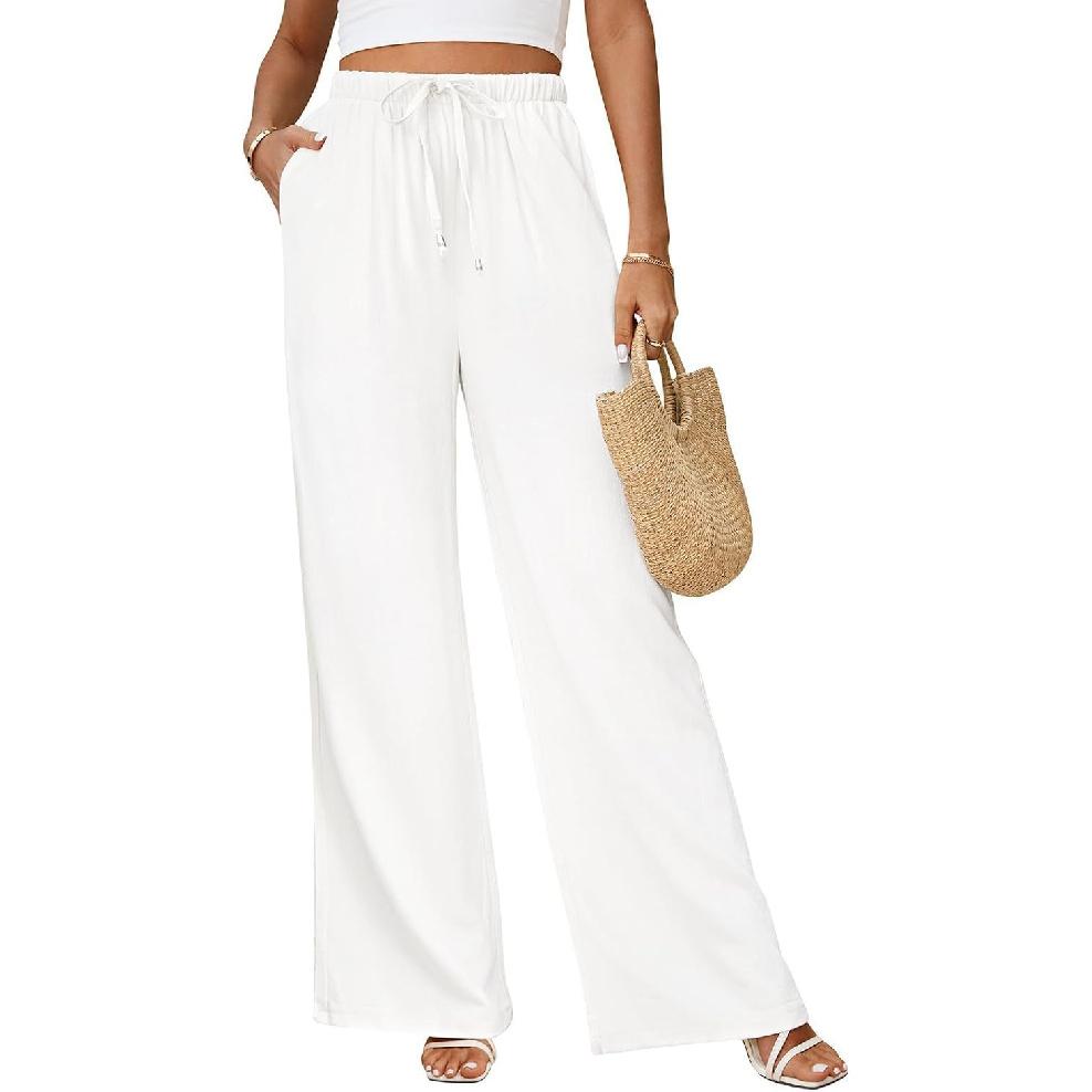 2026 New Bohemian Style High-Waisted Solid Color Wide-Leg Pants for Summer Beach Vacation Casual Wear
