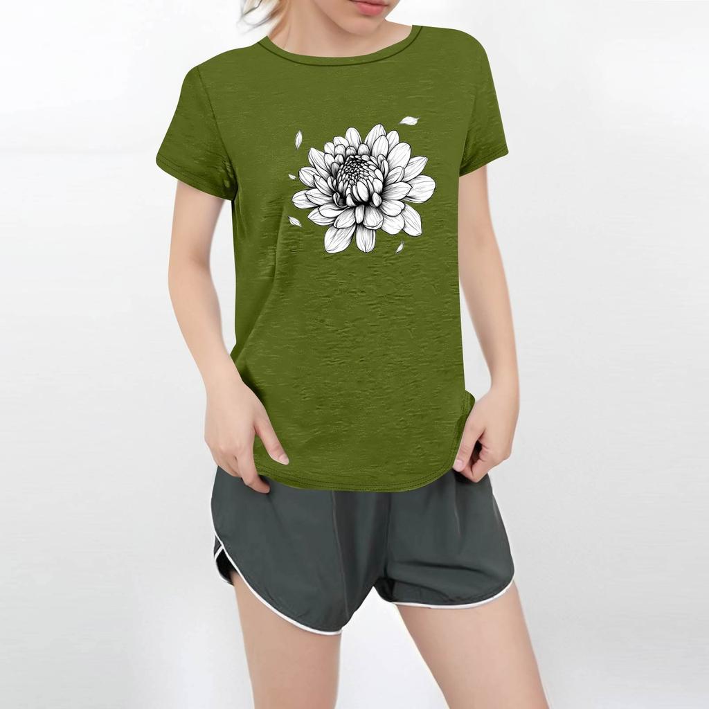 Women's Round Neck Casual Printed Short-sleeved T-shirt Top