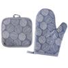 Heat Resistant Oven Gloves With Insulated Pad Set Baking Microwave Kitchen Use Cotton Linen Blend Modern Geometric Design