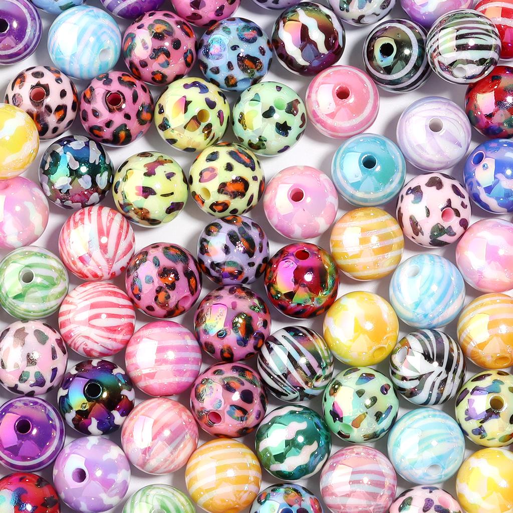 10pcs Acrylic Plated Color Beads UV Loose Round Ball Bead for DIY Beadable Pen Jewelry Making Bracelet Phone Chain Materials