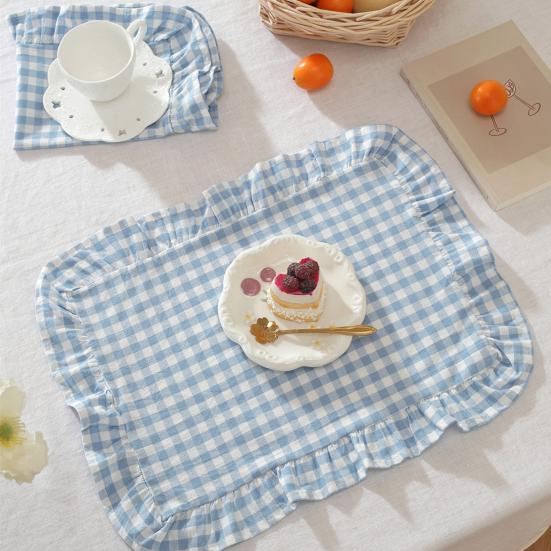 Baumwoll-Platzset mit Rüschenrand, weich, wiederverwendbar, einfarbig, kariert, Tischset für Geburtstagsfeier, Heimküche, Esstischdekoration
