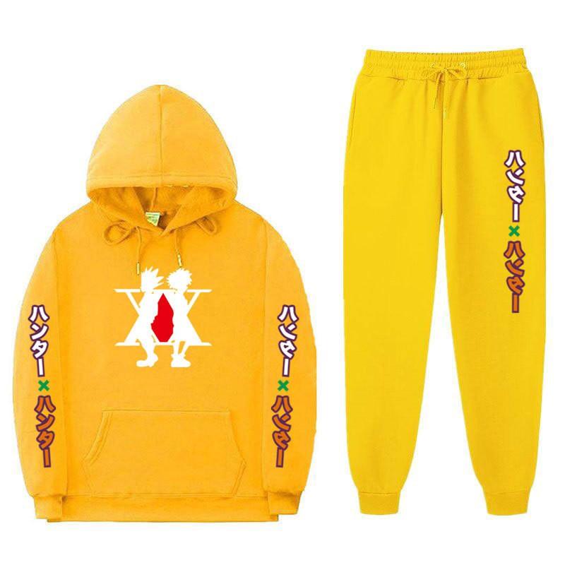 Mens Winter Warm Hooded Sweatshirt Pants Set Anime Inspired Casual Tracksuit Cotton Blend Thick Fleece Lined