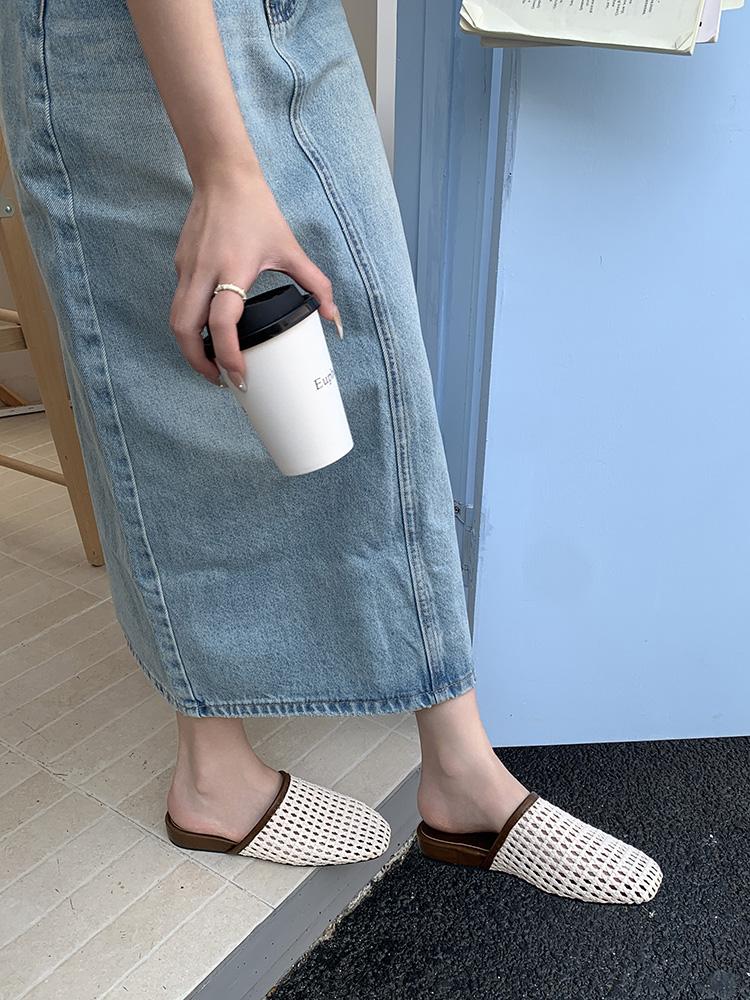 Fashion Summer Weave Mesh Hollow Sandals Women Flats Shallow 2025 New Beach Shoes Comfort Retro Female Slippers Designer Sandals Mules