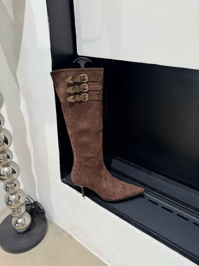 Spice girls pointed high-heeled boots 2025 new design sense niche Maillard foreign look thin heel Martin boots