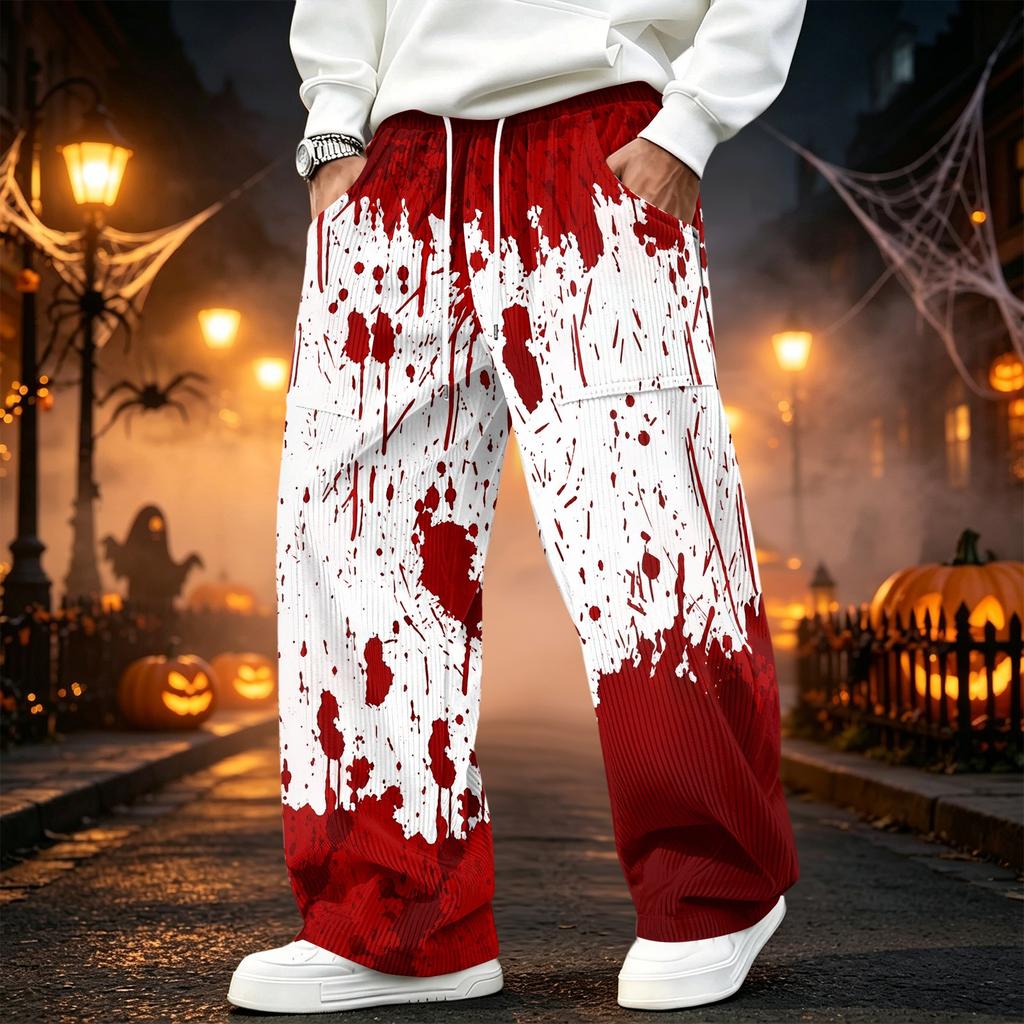 Men's Corduroy Casual Straight Leg Pants with Elastic Waistband and for Halloween