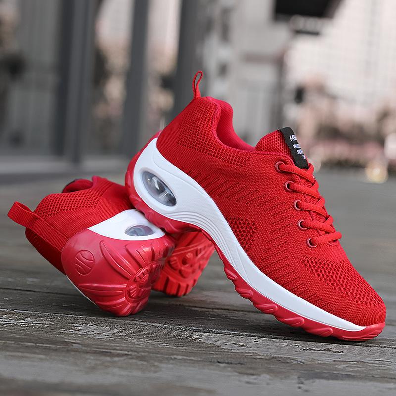 New Four Seasons Leisure Sports Women's Shoes Large Size PU Air Cushion Running Women's Shoes Outdoor Travel Shoes Lace-up Shoes