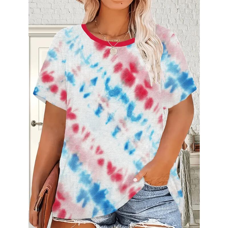 Fashion Women's Crew Neck Short Sleeve 3D Casual Color Printing Casual Short Sleeve Crew Neck T-Shirt