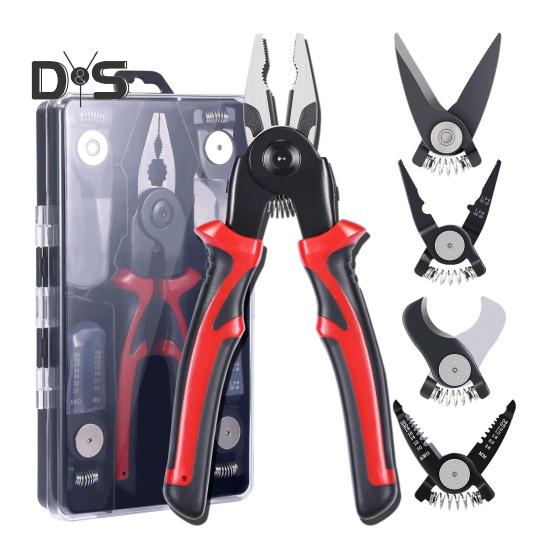 Allzweck-Werkzeugsatz, vielseitig, robust, multifunktional, Zangensatz mit ergonomischem Griff, austauschbares Handwerkzeug, Crimpzange