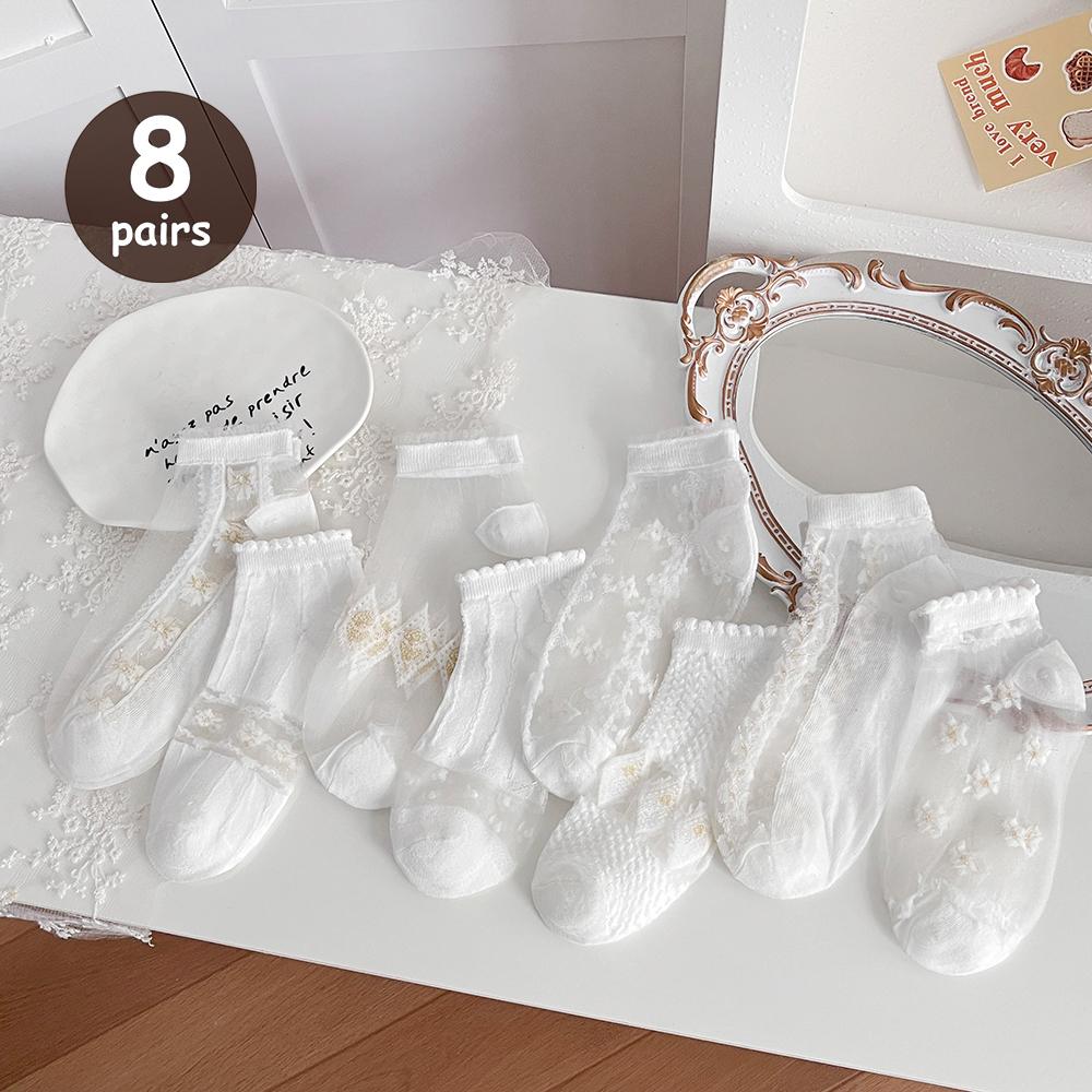 5 Pairs/Lot Summer Short Women White Socks Low Tube Cool Socks Set Cute Print Ankle Foot Cover Fashion New Kawaii Sock