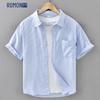 Men's Japanese Style Striped Pure Cotton Short Sleeve Shirt
