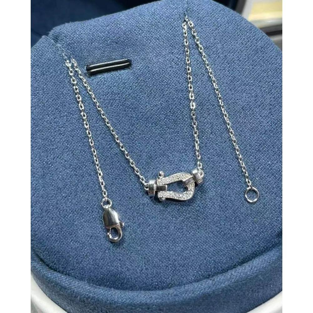Horseshoe Necklace Thick-plated 18K Gold Neck Chain, Mini Small Half-diamond Full Diamond Pendant Collarbone Chain for Women