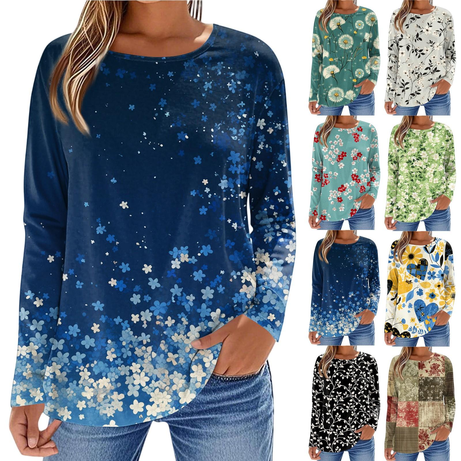 

Women s Fashionable Casual Printed Long Sleeved Round Neck Top Round Neck Top Top M