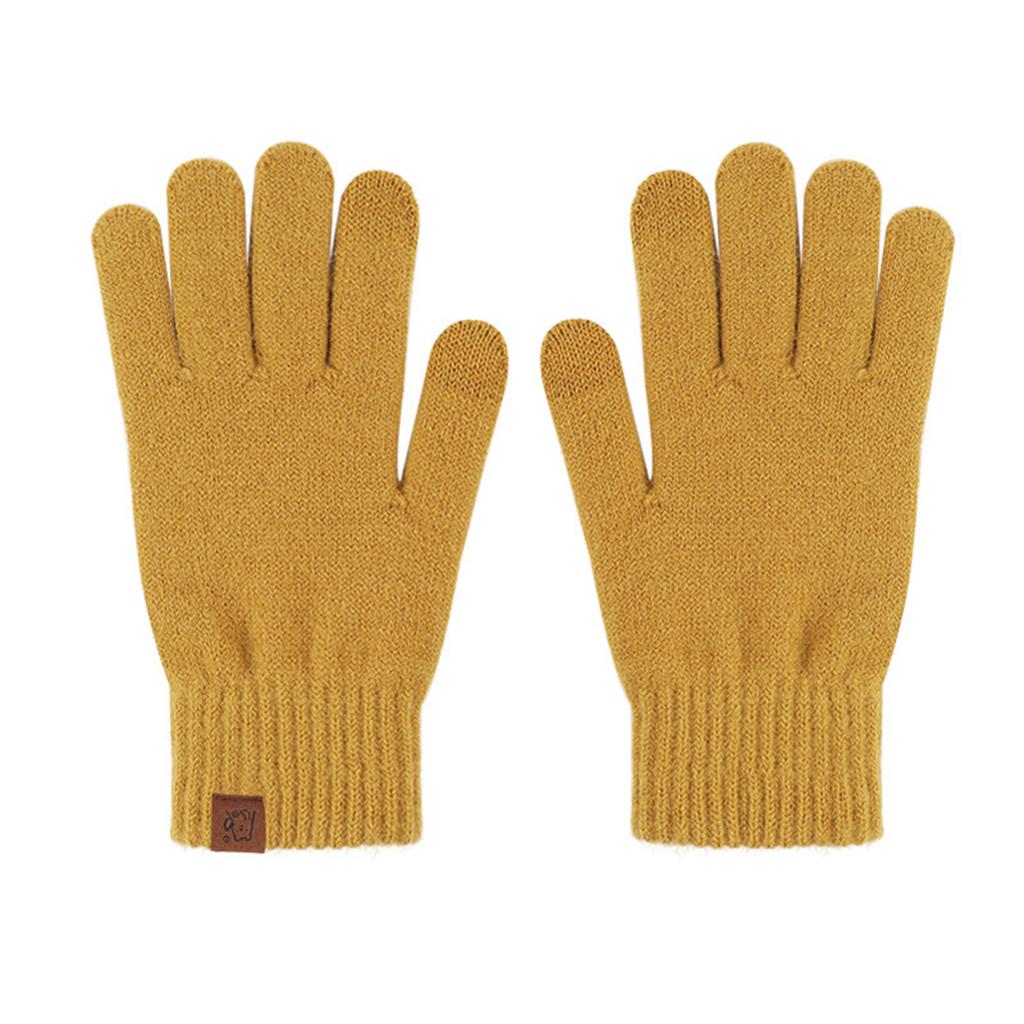 Knitted Gloves For Warm Outdoor Use, Solid Color With Fleece And Windproof Yarn Gloves For Cycling