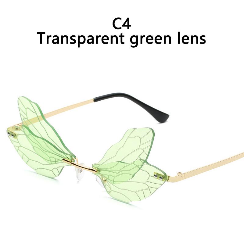 1PC Rimless Dragonfly Wing Sunglasses Vintage Clear Gradient Ocean Lens Sun Glasses Shades UV400 Fashion Party Accessories