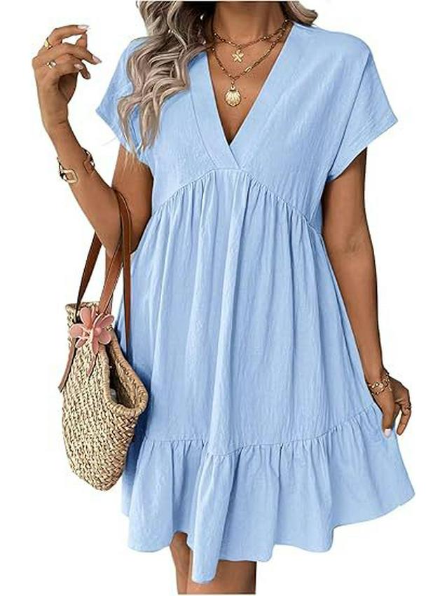 2026 European and American Women's V-neck Ruffle Hem Summer Dress