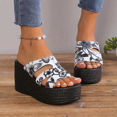 Women Wedge Slippers New Summer Floral Platforms Sandals Outdoor Open Toe High Heels Slippers Slides Women Zapatos De Mujer