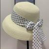 French Polka Dot Face Small Sunshade Straw Hat Women's Spring and Summer Fashion Versatile Sunscreen Bucket Hat Seaside Vacation Self-operated
