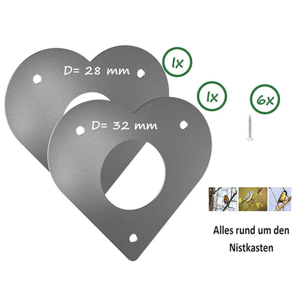 Bird House Entry Guard 28mm 32mm Metal Heart Shaped Design with Screw Protective Entrance Replacement for Box