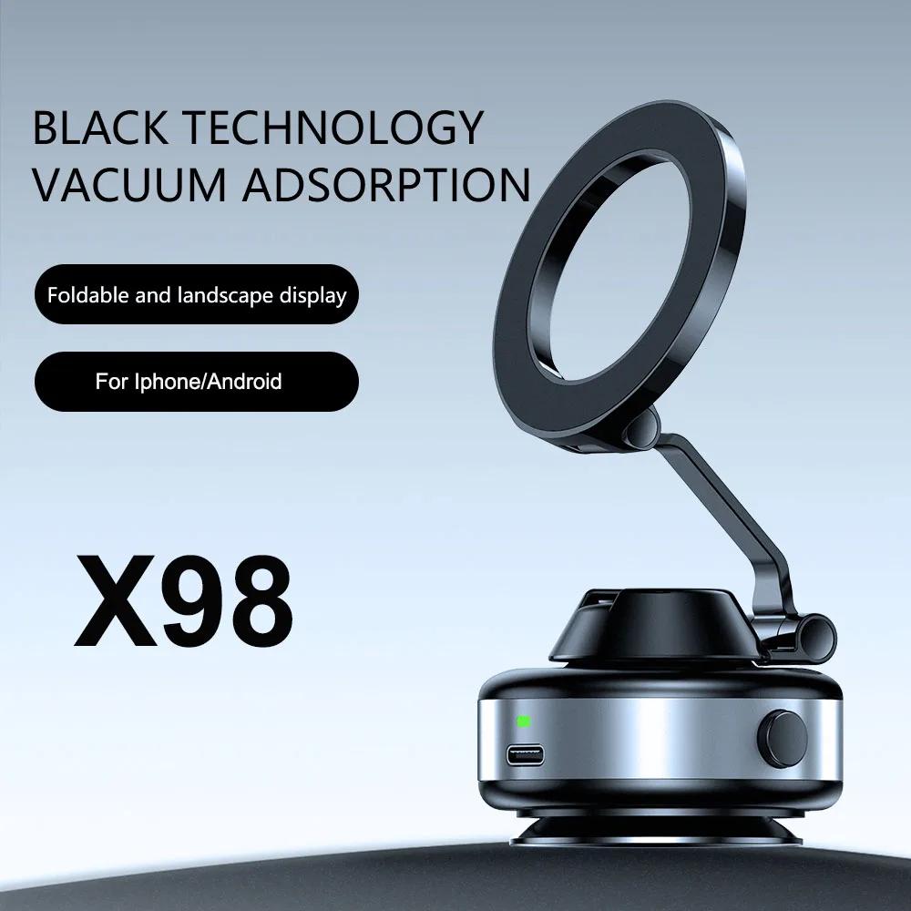 X98 Strong Magnetic Car Phone Holder Foldable Design 360° Adjustable Vacuum Mount for iphone 12-16 Pro Xiaomi Samsung Vivo