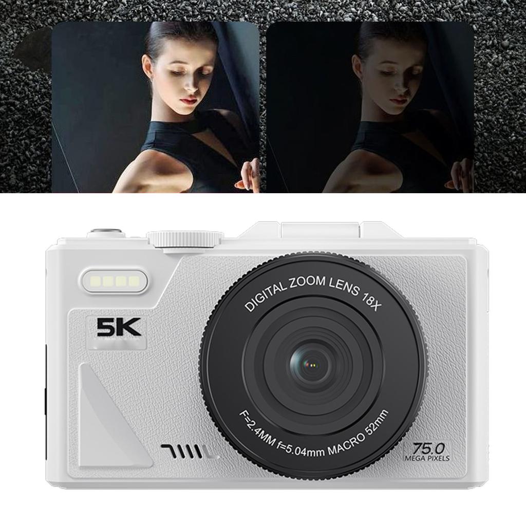 Digital Camera 5K 75MP HD 18X Zooming Autofocus 180 Degree   Screen Anti Shake Retro Digital Camera for Selfie Travel