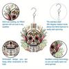 Day of the Dead Skull Metal Wind Chime Outdoor Hanging Decor with Vibrant Floral Patterns 360 Rotating Hook for Garden Patio Yard