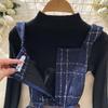 Fall Winter Women Sweater Dress Set Casual Knitted Pullover Tops + Plaid Tweed Dress 2 Piece Outfits Female With Belt