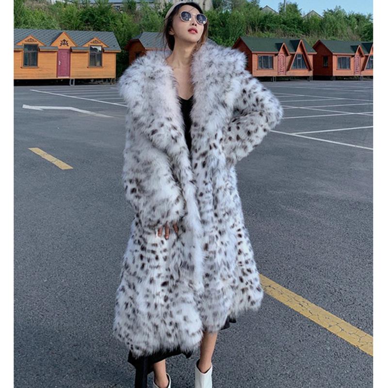 FiveFive Women's Winter Imitation Fox Fur Young Leopard-print Fur Coat Long Knee-length Mink Coat