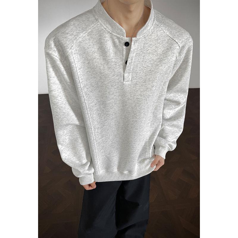 Mens Henry Collar Heavy Cotton Casual Pullover Sweatshirt Daily Wear Top