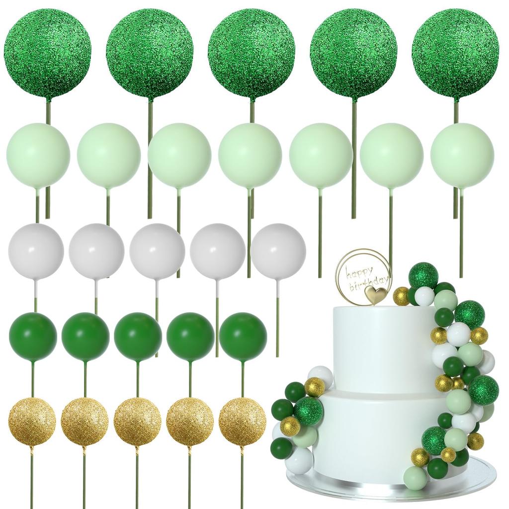 50 Pcs Ball Cake Toppe Glitter Foam Ball for Cake Decorating Decorations for Baby Shower Cake Birthday Cake Toppers Decorations