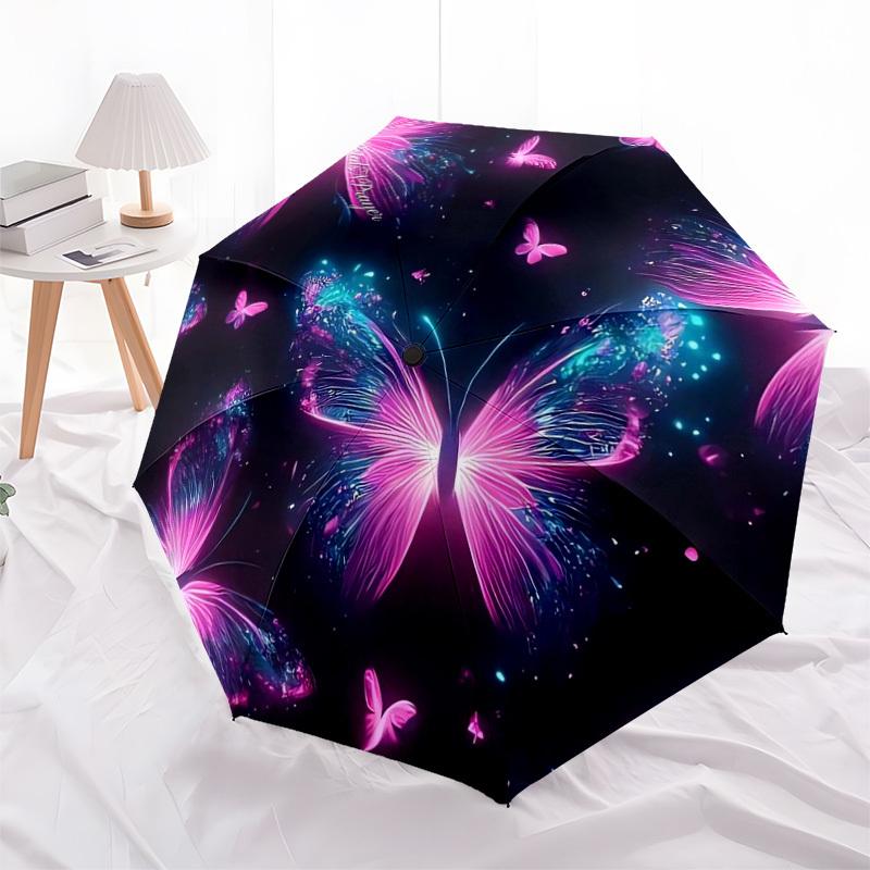 1pc Neon Butterfly Dreamscape Umbrella with Plastic Handle,Suitable for All Seasons Home Travel Outdoor UmbrellaDD712