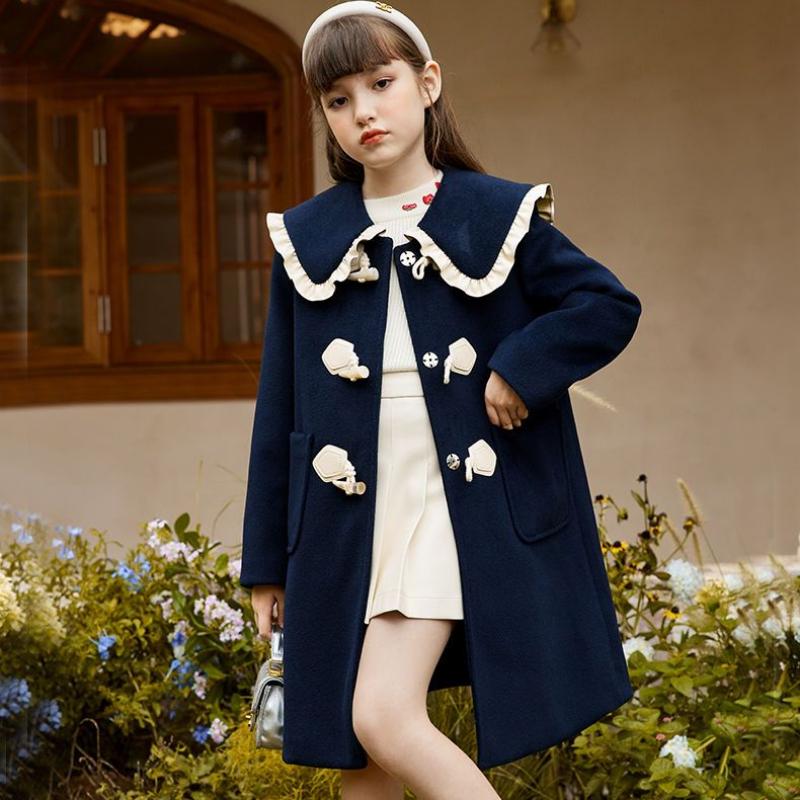 Sweet Woolen Coat for Girls Autumn and Winter, Loose and Thickened Cotton-padded Children's Fashionable Woolen Overcoat