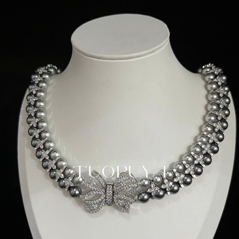 Elegant French Retro Bow Pearl Necklace