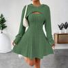 Women's Fashionable Casual Solid-color Long-sleeved Hooded Short Top + Sleeveless Dress Set