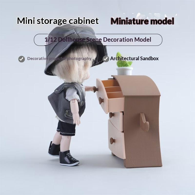 Cute Cartoon Miniature Storage Cabinet 1/12 Dollhouse Furniture Model for DIY Kids Playhouse Setting