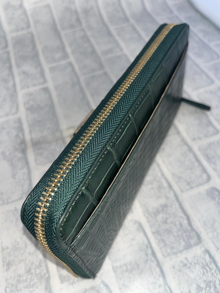 GUODI Long Wallet with Round Zipper, Genuine Crocodile Leather, Matte Finish, for Men and Women, TK-RP10LW9, Crocodile Alligator Leather Wallet,
