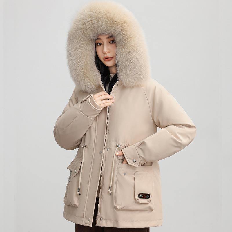 Removable fleece thickened pie overcome coat women's short winter new big fur collar down cotton clothes women's clothing