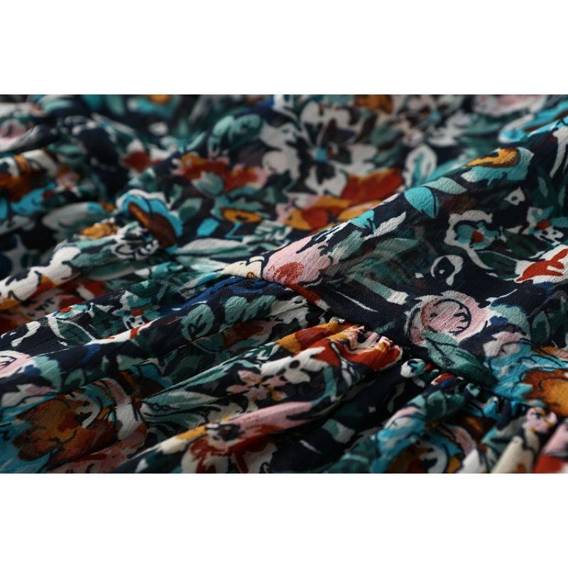 Export Export Elegant Elegance French Vintage Floral Chiffon Dress High Waist Slimming V-Neckline Vacation Dress