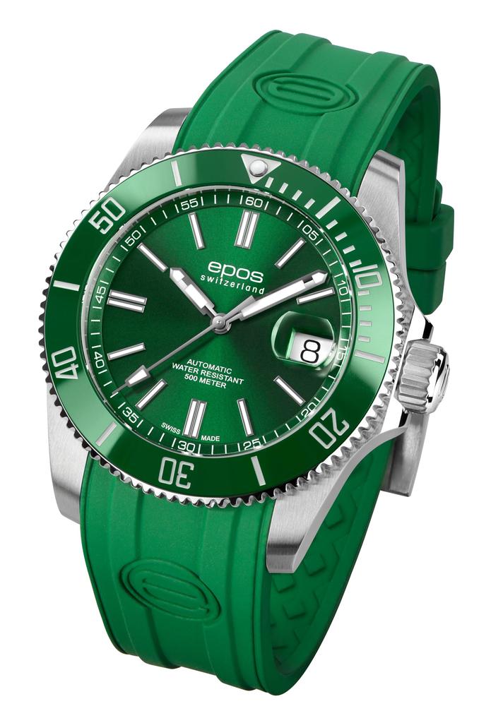 EPOS 3504GRR Automatic Water Resistant to with a Ceramic Bezel and Green Watch Men's Diver's Watch, 500m, Diver's