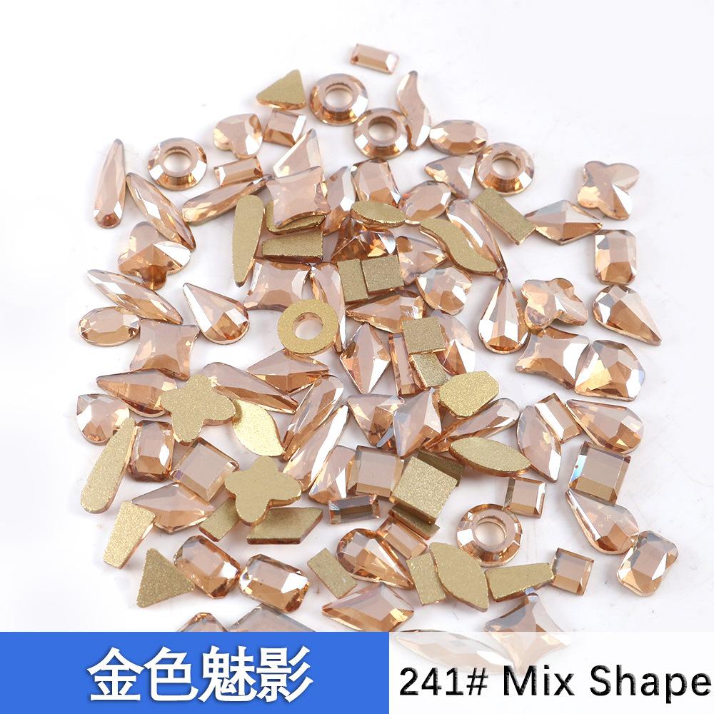 Nail Art Aurora Diamond, Warm Elf With The Same Champagne Flat Bottom Special-Shaped Diamond Mixed With 100 Internet Celebrity Nail Art Diamonds