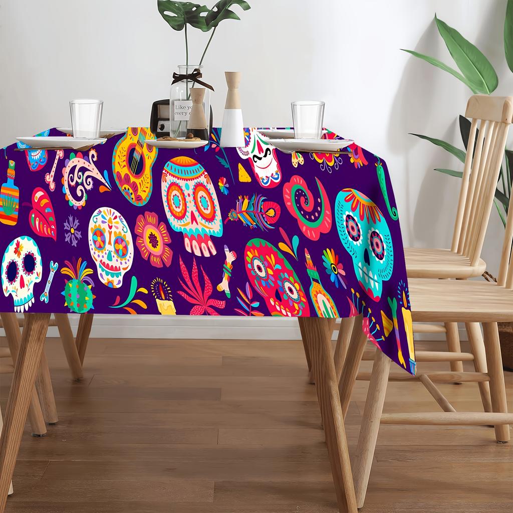 Tovaglia Rettangolare Giorno dei Morti Messicano per Decorazione Tavolo Festa Impermeabile Riutilizzabile per Tavoli Cucina Sala da Pranzo
