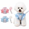 Imbracatura a Gilet a Quadri Carina per Animali Domestici Traspirante Senza Costrizione Pettorina per Passeggio Cane Gatto con Volant e Fiocco Rosa Blu