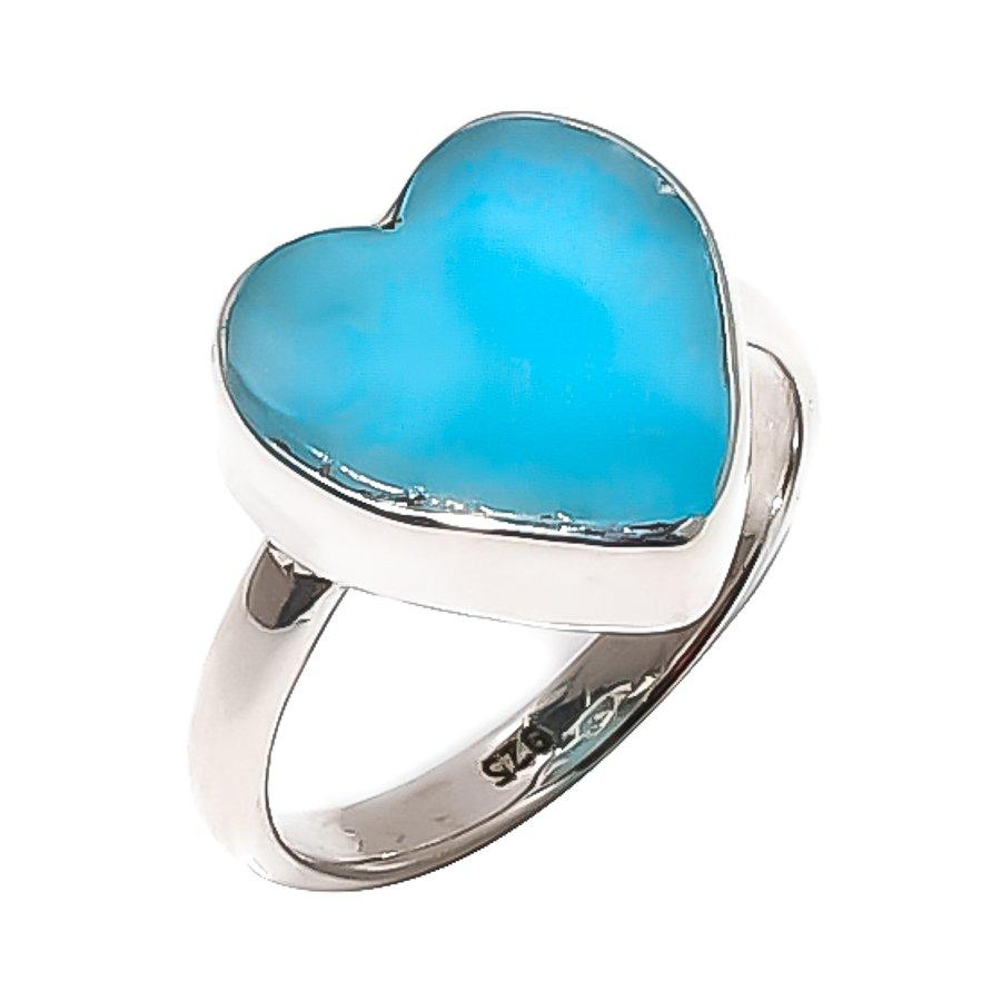 

Натуральный ларимар ручной работы, ювелирное изделие из стерлингового серебра 925 пробы, кольцо, размер 7 y5P76