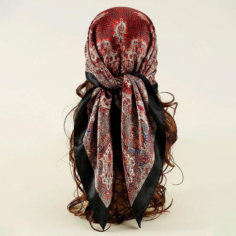 Satin Scarf Luxury Hijab Print Turban Women's Square Headscarf Neckerchief Shawl Bandana Windproof Handkerchief Headband Wraps