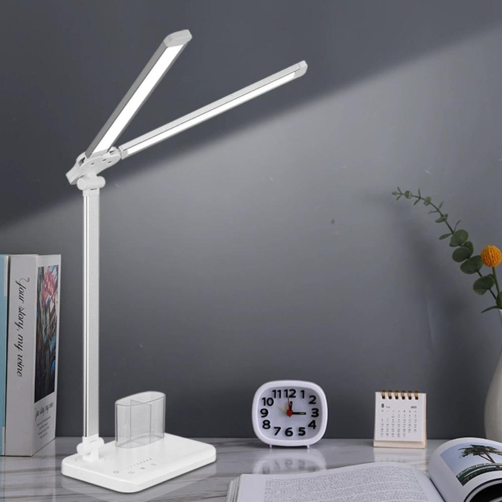 Eye-Care LED Desk Lamp with Dual Swing Arms, USB Charging Port, Touch Control, Foldable Design for Home Office, Study, Dorm Use